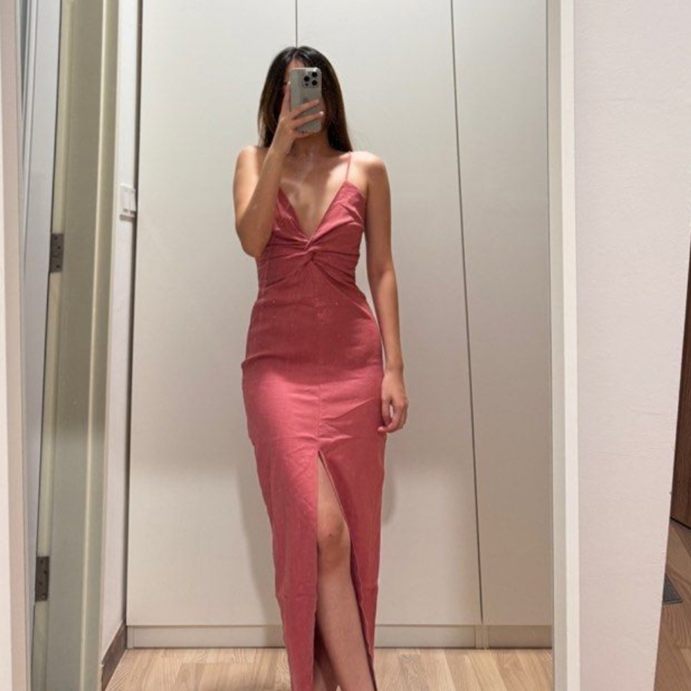 Zara knotted linen blend midi dress